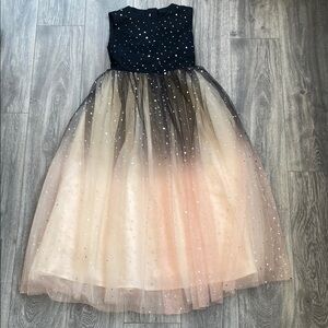 Girls Black & Peachy/Pink Tulle Sparkle Formal Party Dress